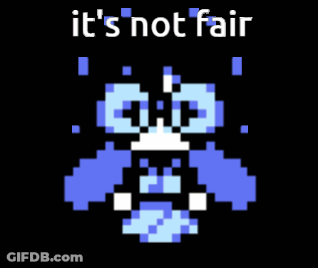 A Pixel Art Of A Face With The Words " It 'S Not Fair " Written Above It GIF