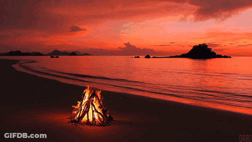 A Pixel Art Of A Fire On A Beach With The Letters Drbo On The Bottom Right GIF