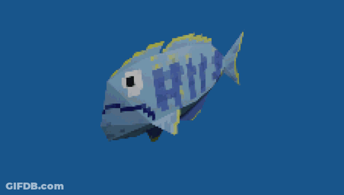 A Pixel Art Of A Fish With A Sad Look On It 'S Face GIF