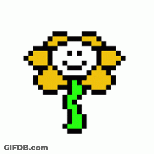 A Pixel Art Of A Flower With A Smiley Face And A Green Stem GIF