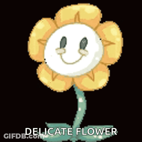A Pixel Art Of A Flower With A Smiley Face And The Words " Delicate Flower " Below It GIF