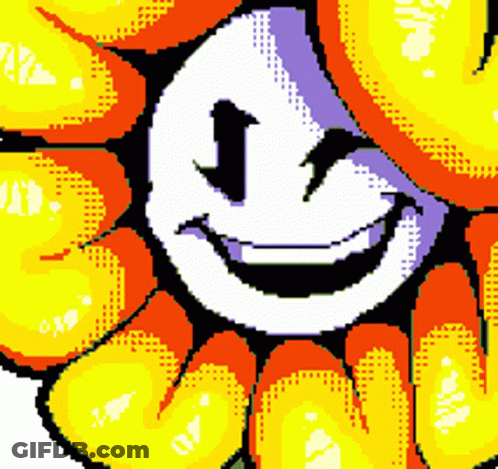 A Pixel Art Of A Flower With A Smiley Face . GIF