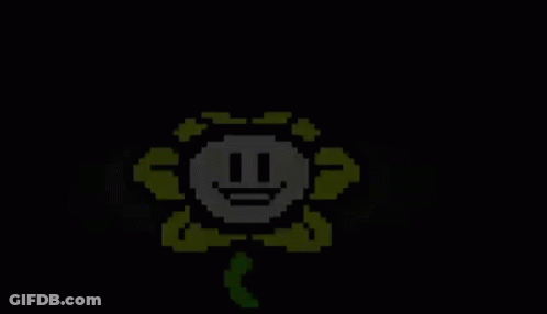 A Pixel Art Of A Flower With A Smiling Face And A Green Stem On A Black Background . GIF