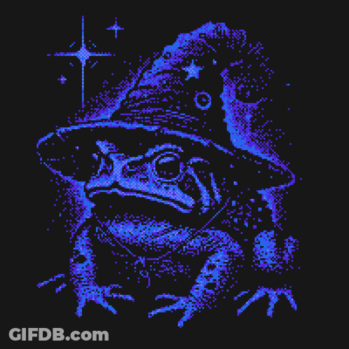 A Pixel Art Of A Frog Wearing A Wizard 'S Hat GIF