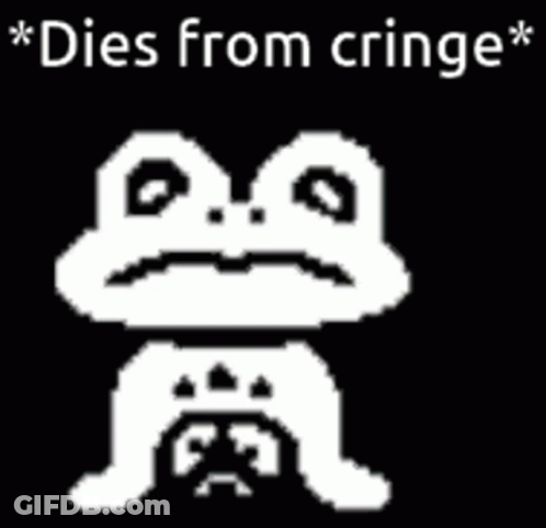 A Pixel Art Of A Frog With The Words `` Dies From Cringe '' Written Below It . GIF