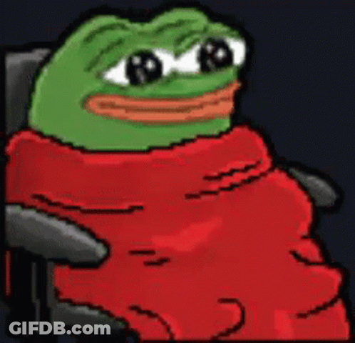 A Pixel Art Of A Frog Wrapped In A Red Blanket GIF