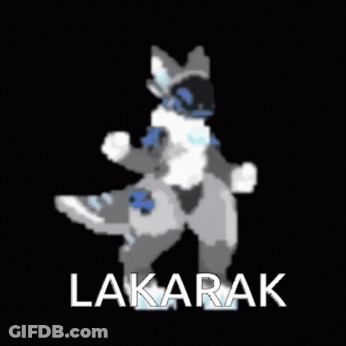 A Pixel Art Of A Furry Character With The Word Lakarak Written On It . GIF