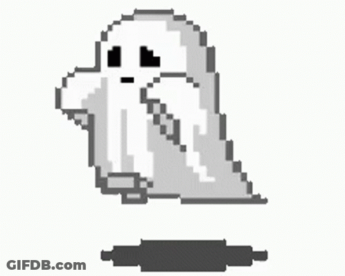 A Pixel Art Of A Ghost With A Sad Look On Its Face . GIF
