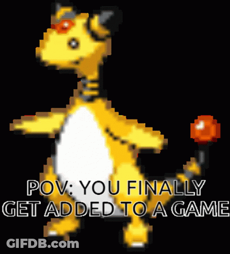A Pixel Art Of A Giraffe With The Words " You Finally Get Added To A Game " Below It GIF