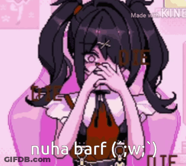 A Pixel Art Of A Girl Covering Her Face With Her Hands And The Words Nuha Barf GIF