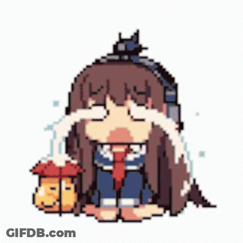 A Pixel Art Of A Girl Crying While Holding A Gift Box GIF
