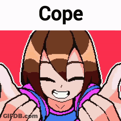 A Pixel Art Of A Girl Giving A Thumbs Up With The Word Cope Above Her GIF