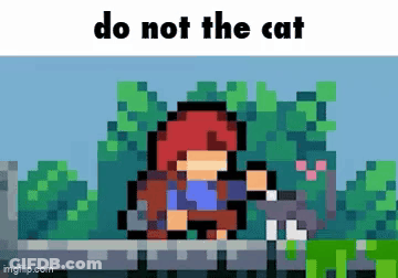 A Pixel Art Of A Girl Holding A Cat With The Words Do Not The Cat Below Her GIF