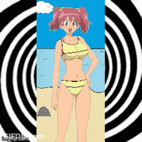 A Pixel Art Of A Girl In A Bikini On A Beach . GIF