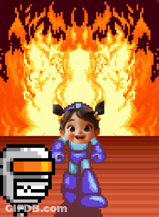 A Pixel Art Of A Girl In A Purple Robot Costume GIF