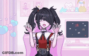 A Pixel Art Of A Girl Sitting In Front Of A Computer Monitor GIF