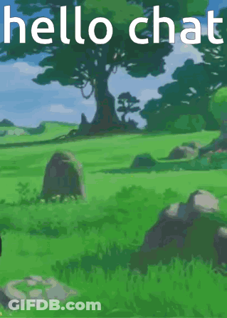 A Pixel Art Of A Girl Standing In A Field With The Words Hello Chat Written Above Her GIF