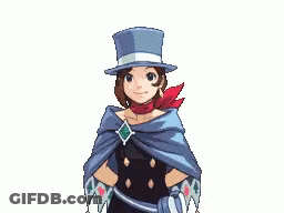 A Pixel Art Of A Girl Wearing A Top Hat And A Cape GIF