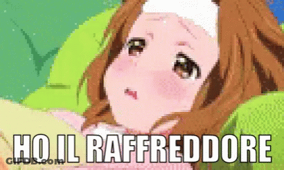 A Pixel Art Of A Girl With A Bandage On Her Head And The Words Ho Il Raffreddore Below Her GIF