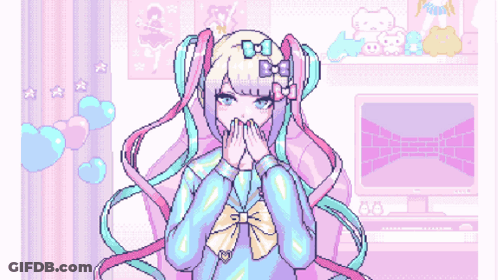 A Pixel Art Of A Girl With A Bow On Her Head GIF