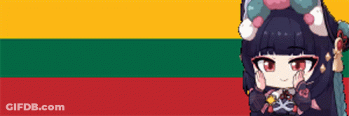 A Pixel Art Of A Girl With A Cat Ear Standing In Front Of A Flag GIF