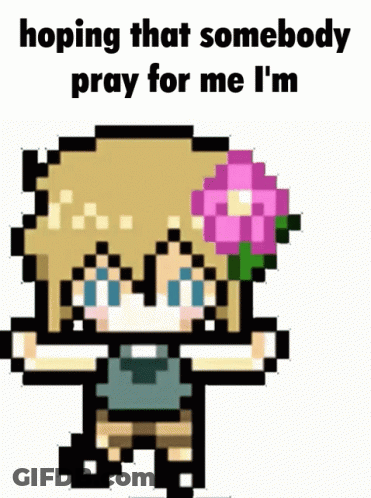 A Pixel Art Of A Girl With A Flower In Her Hair And The Words " Hoping That Somebody Pray For Me I 'M " GIF
