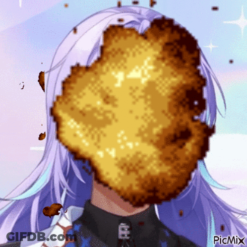 A Pixel Art Of A Girl With A Piece Of Food In Her Face . GIF