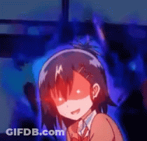 A Pixel Art Of A Girl With A Red Eye And A Blue Background GIF