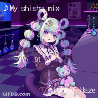 A Pixel Art Of A Girl With A Teddy Bear And The Words My Shisha Mix GIF