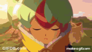 A Pixel Art Of A Girl With Green Hair And A Red Headband . GIF