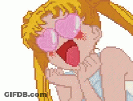 A Pixel Art Of A Girl With Heart Shaped Glasses GIF