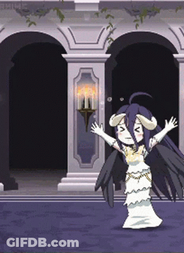 A Pixel Art Of A Girl With Horns And Wings In A White Dress GIF