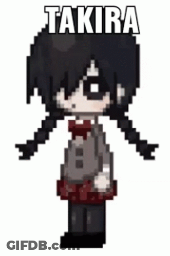 A Pixel Art Of A Girl With Pigtails And A Bow Tie Standing On A White Background . GIF