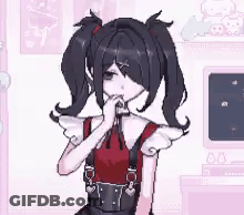 A Pixel Art Of A Girl With Pigtails And A Ponytail . GIF