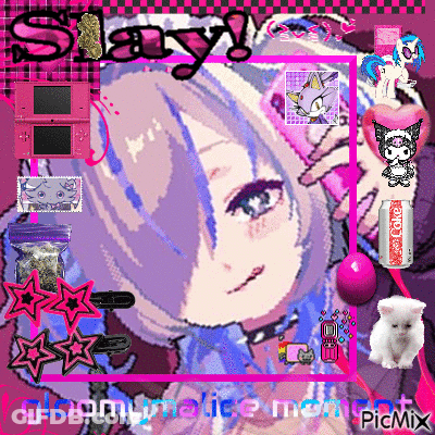 A Pixel Art Of A Girl With The Word Slay In The Corner GIF