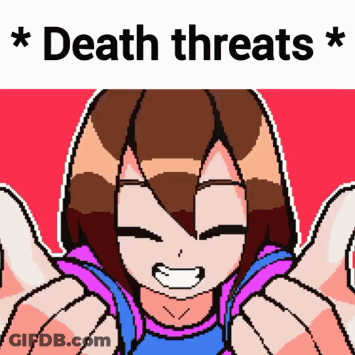 A Pixel Art Of A Girl With The Words " Death Threats " Below It GIF