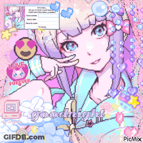 A Pixel Art Of A Girl With The Words Goodnight Written Below Her GIF