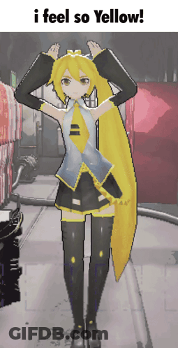 A Pixel Art Of A Girl With The Words I Feel So Yellow On The Bottom GIF