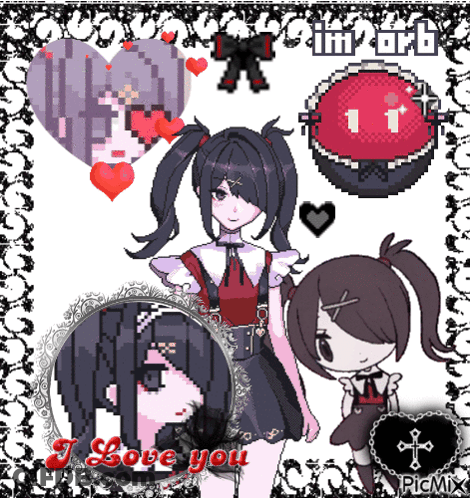 A Pixel Art Of A Girl With The Words I Love You GIF