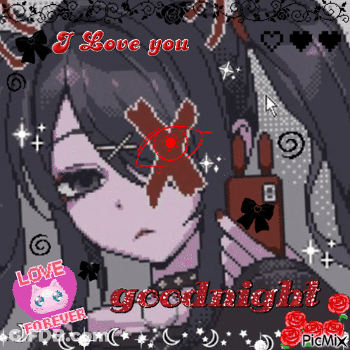 A Pixel Art Of A Girl With The Words I Love You Goodnight On The Bottom GIF