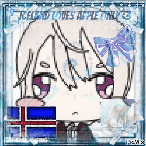 A Pixel Art Of A Girl With The Words Iceland Loves Apple Only On The Bottom GIF