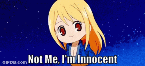 A Pixel Art Of A Girl With The Words Not Me I 'M Innocent GIF