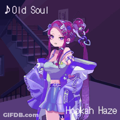 A Pixel Art Of A Girl With The Words Old Soul Hookah Haze On The Bottom GIF