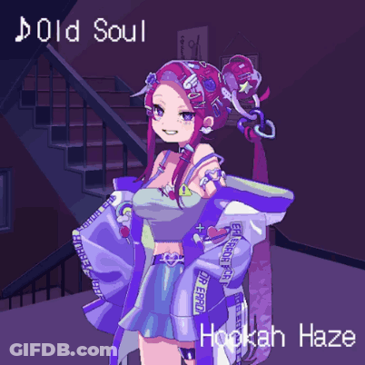 A Pixel Art Of A Girl With The Words Old Soul Hookah Haze GIF