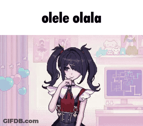 A Pixel Art Of A Girl With The Words Olele Olala Written Above Her GIF