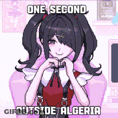 A Pixel Art Of A Girl With The Words " One Second Outside Algeria " GIF