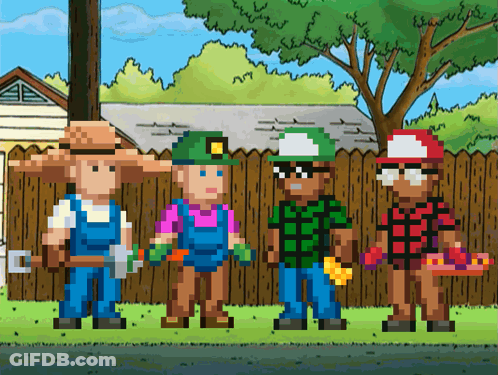 A Pixel Art Of A Group Of People Standing Next To A Fence GIF
