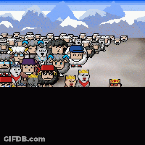A Pixel Art Of A Group Of Sheep And A Dog GIF