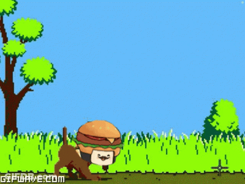 A Pixel Art Of A Hamburger And A Tomato With The Website Gifwave.com In The Bottom Right Corner GIF