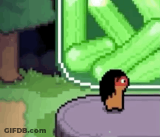 A Pixel Art Of A Hedgehog Standing On Top Of A Purple Object In A Video Game . GIF